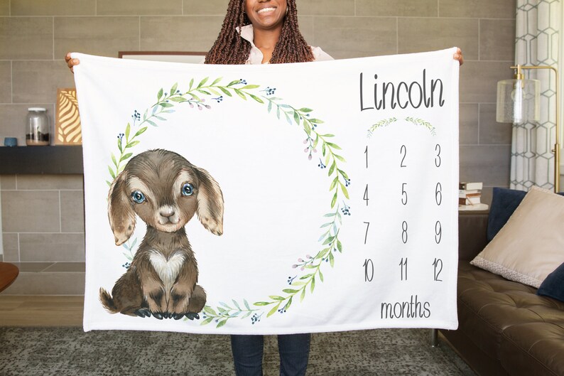 Goat Milestone Blanket Goat Baby Blanket Goat Nursery Decor Etsy
