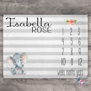 Personalized Baby Blanket Elephant - Milestone Blanket - Elephant Blanket Baby Milestone Blanket -Blankets With Names -Baby Month Blanket -