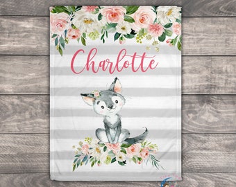 Baby Blankets Personalized - Baby Wolf Blanket - Baby Girl Blanket Personalized - Baby Girl Gift - Toddler Bedding
