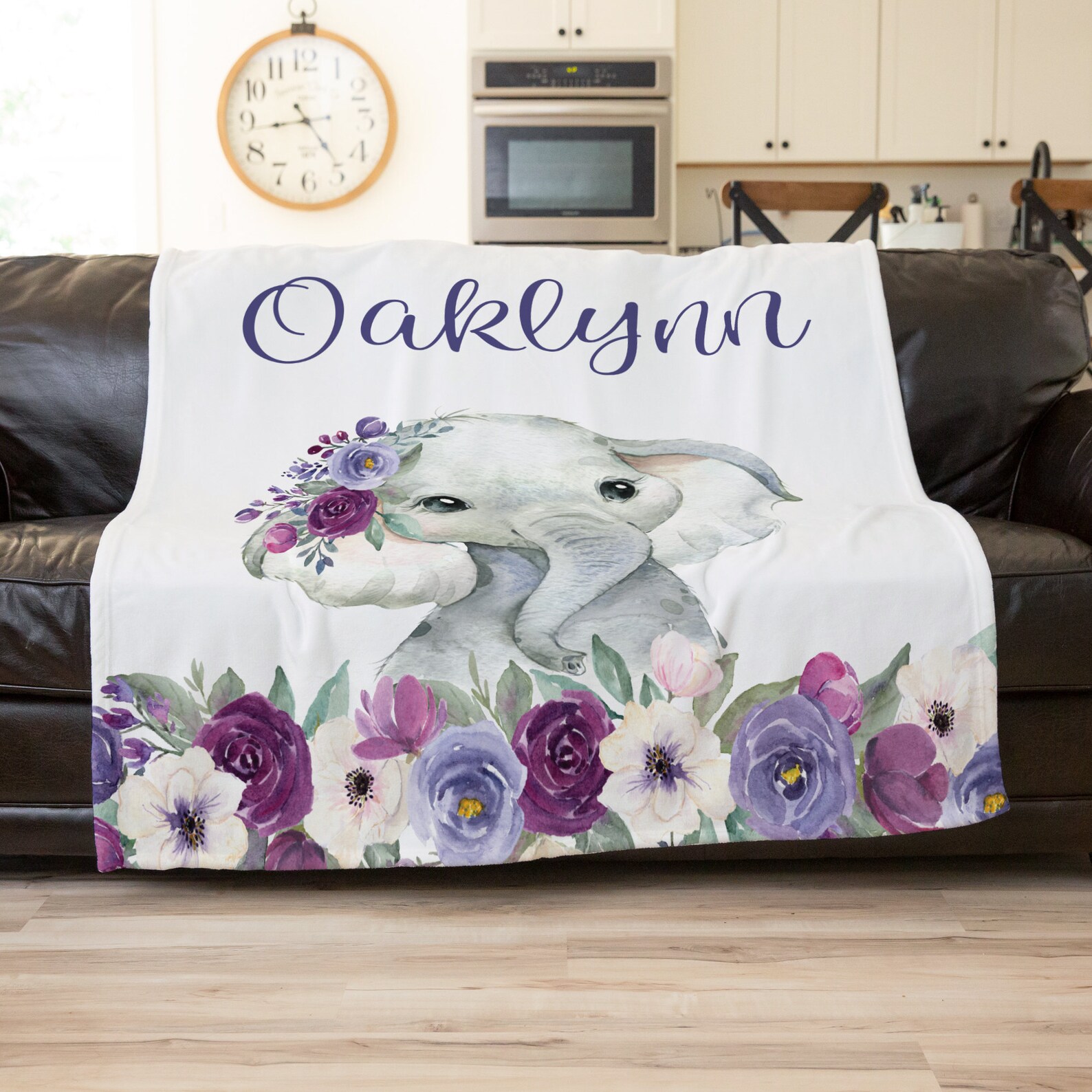 Elephant Blanket Baby Girl Blanket Personalized Watercolor Etsy