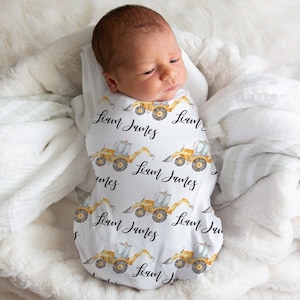 Excavator Blanket, Building & Construction, Custom Swaddle Blanket, Personalized Newborn Swaddle, Construction Gifts, Baby Shower