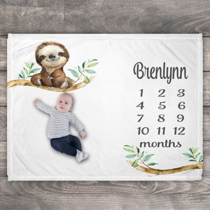Sloth Milestone Blanket, Monthly Baby Blanket, Growth Tracker, Sloth Gift, Sloth Nursery, Sloth Baby Shower Gift, Photo Prop, Newborn