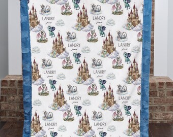 Personalized Dragon Baby Blanket – Custom Name Castle Nursery Gift