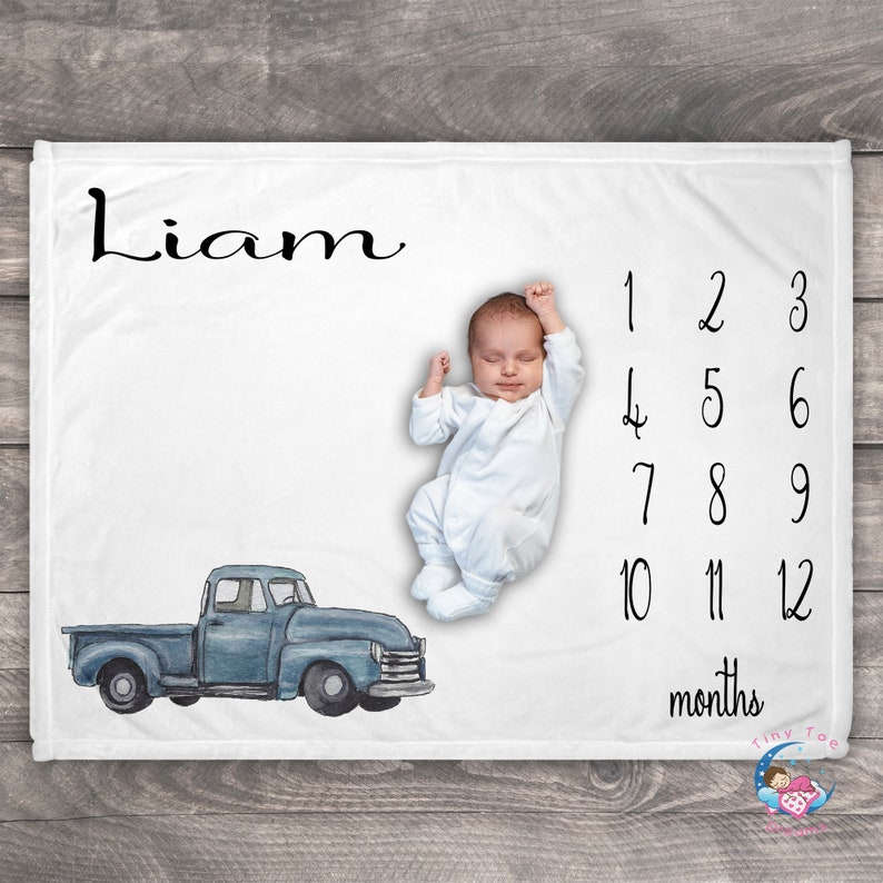 Boy Milestone Blanket Personalized Baby Boy Month Blanket Etsy