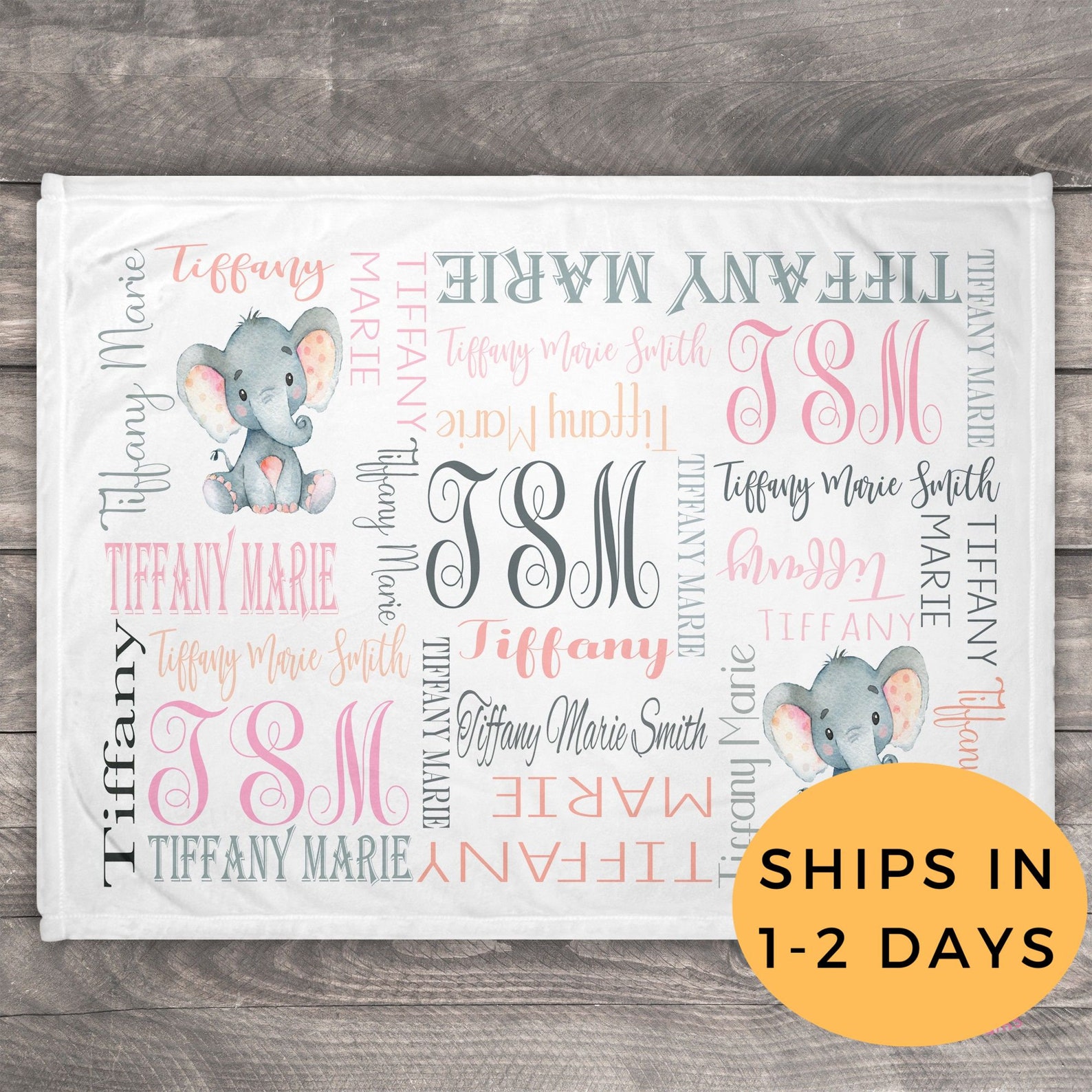 Personalized Baby Blanket Girl Elephant Blanket Baby Name Etsy