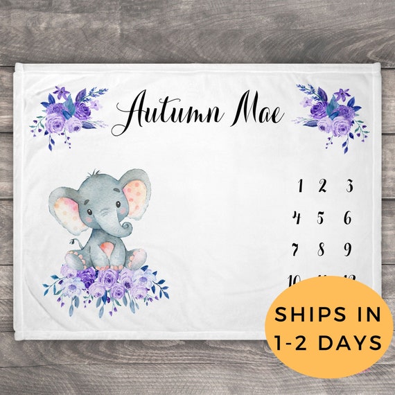 Elephant Baby Milestone Blanket Month by Month Baby Blanket Etsy
