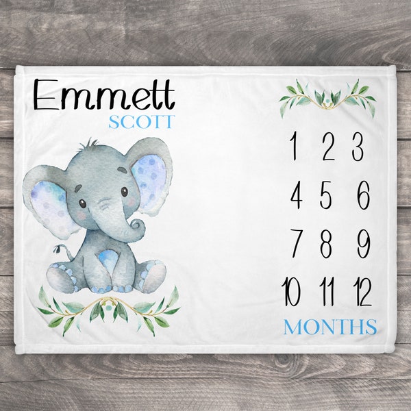 Elephant Milestone Blanket, Monthly Milestone Blanket, Baby Months Milestone, Elephant Nursery, Elephant Baby Shower GIft, Growth Chart