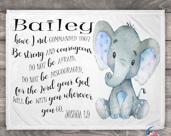 Bible Verse Baby Blanket - Baptism Gift - Toddler Blanket - New Baby Gift - Security Blanket - Swaddle Blanket - Minky - Elephant