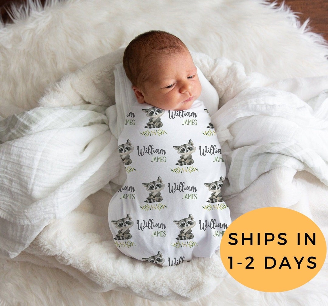 Raccoon Swaddle, Swaddle Blanket Boy, Personalized Swaddle Blanket