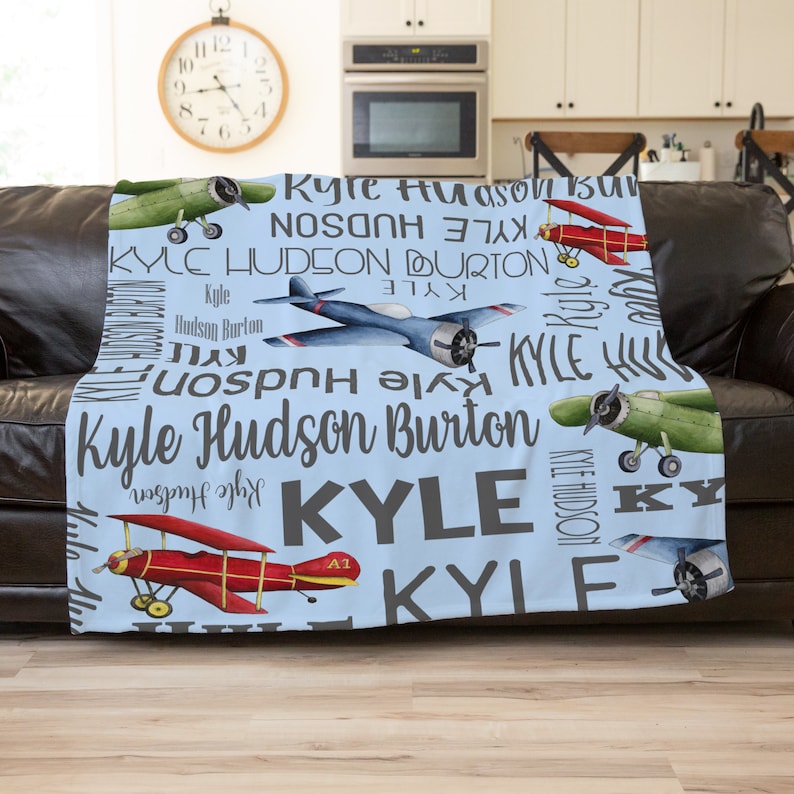 Personalized Baby Blanket Boy Airplane Blanket Custom Baby Etsy