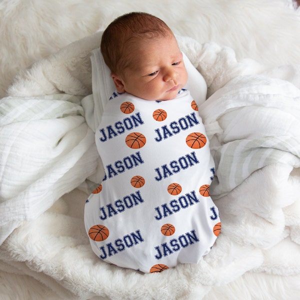 Basketball Swaddle, Basketball Baby Gift, Custom Swaddle Blanket, Sport Boy Theme Shower, Personalized Baby Blanket Boy, Basketball Baby