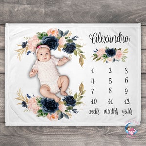 Milestone Blanket, Photo Blanket, Growth Chart, Name Blanket, Baby Girl Personalized Blanket, Baby Girl Monthly Milestone Blanket, Baby Gift
