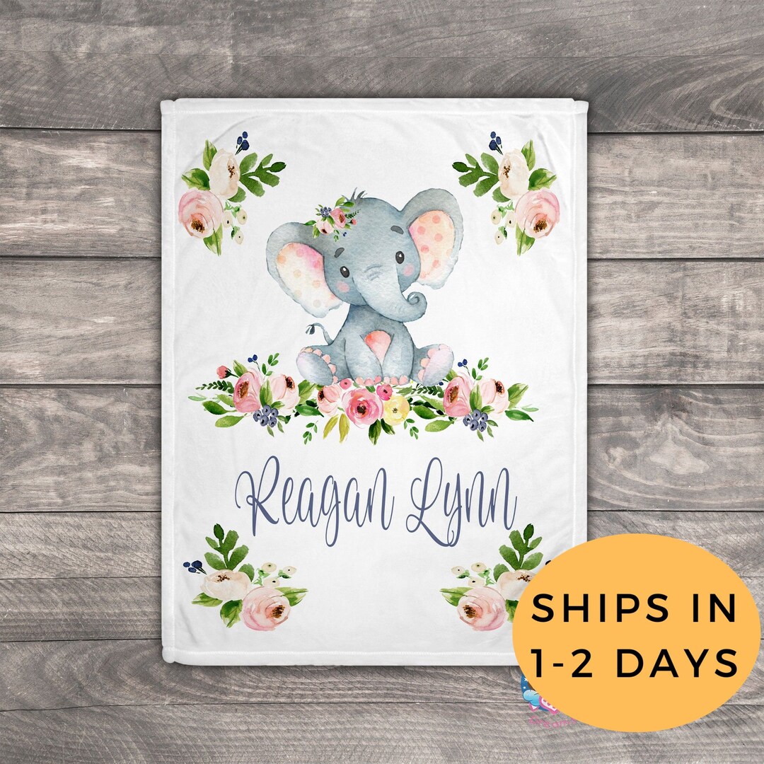 Personalized Baby Blanket Girl, Pink Elephant Blanket, Personalized