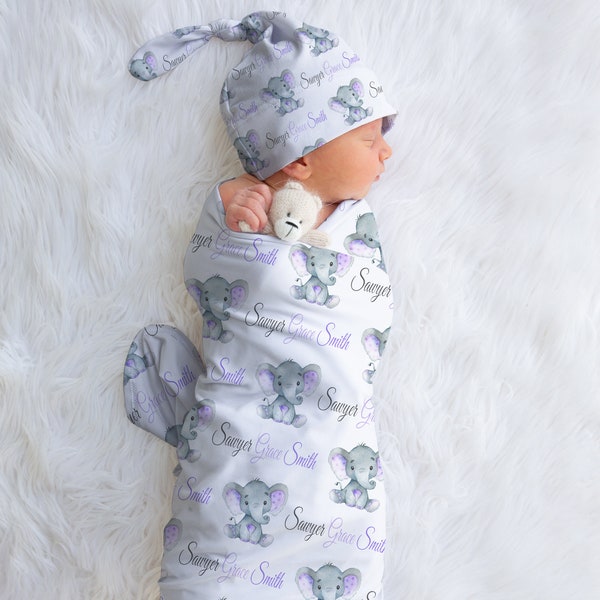 Elephant Swaddle, Personalized Swaddle Blanket, Hospital Swaddle Set Girl, Baby Elephant Blanket, Pink Elephant Newborn Swaddle, Baby Shower
