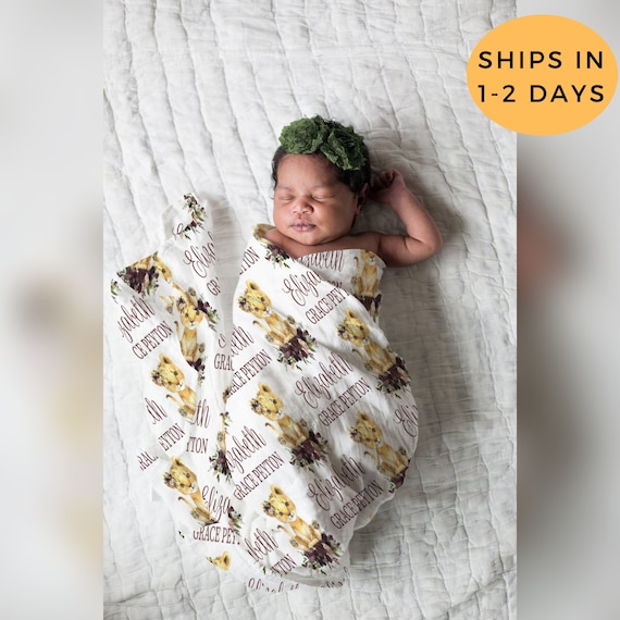 Lion Swaddle Custom Swaddle Blanket Floral Swaddle Personalized