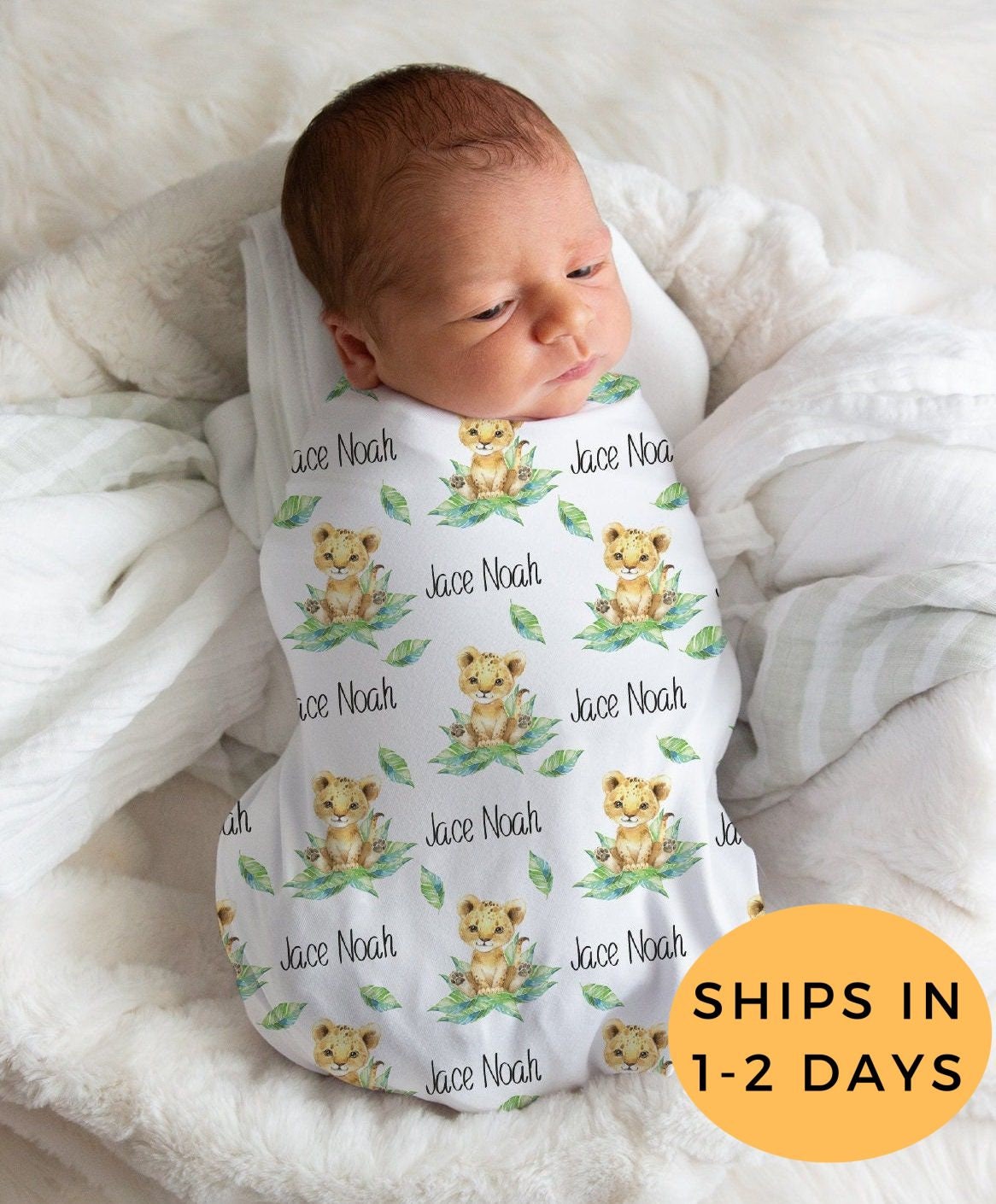 Lion Swaddle Personalized Swaddle Blanket Boy Girl and Boy Etsy