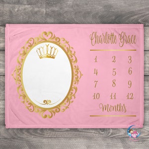 Princess Blanket, Milestone Blanket, Personalized Baby Shower Girl, Photo Blanket, Princess Baby Shower, Princess Nursery Decor
