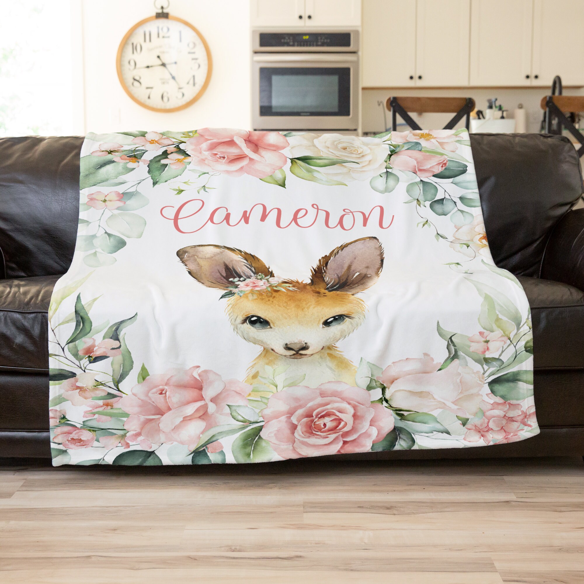 Kangaroo Blanket Rose Blanket Personalized Blanket Throw Etsy