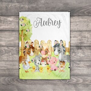 Nursery Farm Animals, Personalized Baby Stroller Blanket, Custom Baby Blanket Girl, Watercolor Floral Baby Blanket, Boho Throw Blanket, Gift