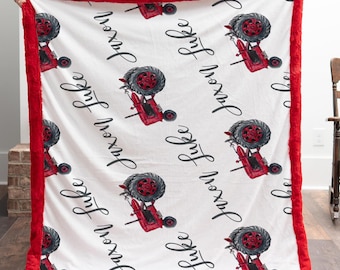 Personalized Red Tractor Minky Blanket – Custom Farm Baby Blanket