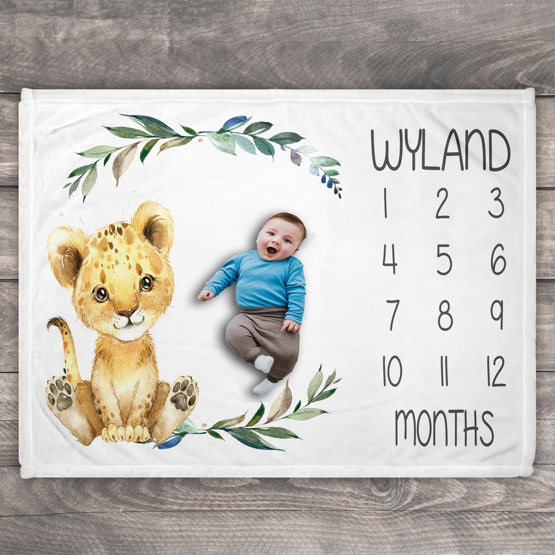 Lion Baby Milestone Blanket, Personalized Jungle Safari Gift - Etsy