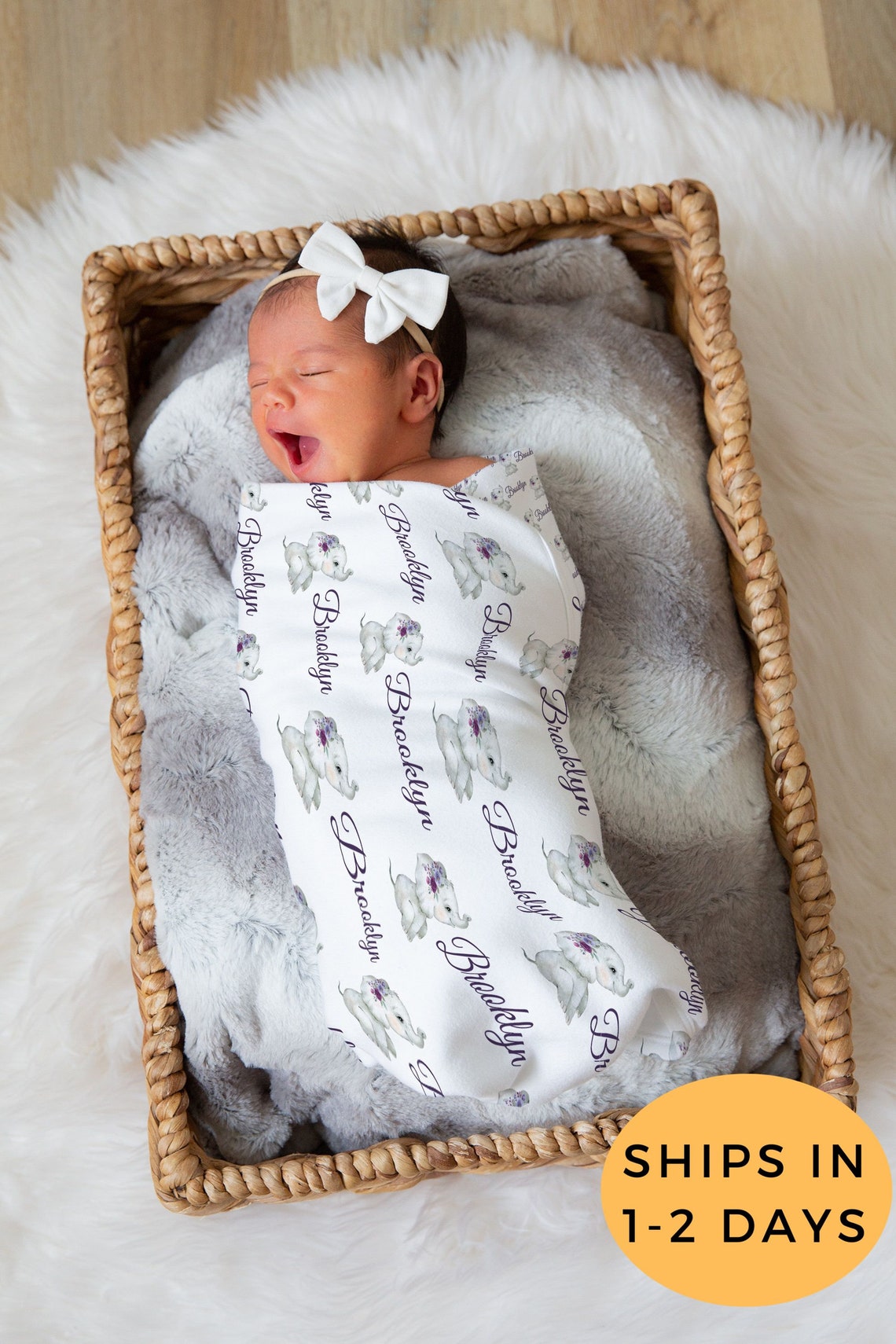 Elephant Swaddle Custom Swaddle Blanket Personalized Baby Etsy
