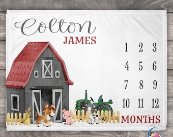 Farm Blanket, Tractor Blanket, Milestone Blanket, Monthly Baby Blanket, Farm Animal Blanket, Baby Growth Chart, Farm Baby Shower, Gift,