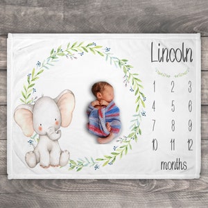 Elephant Milestone Blanket Boy, Personalized Baby Milestone Blanket, Customized Blanket, Elephant Nursery, Elephant Baby Shower, Photo Prop