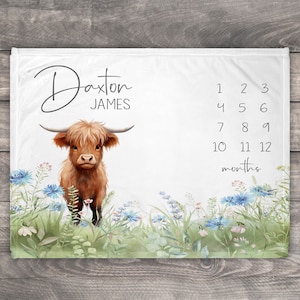 Boho Highland Cow Milestone Blanket Monthly Baby Blanket Highland Cow Baby Shower Gift Highland Cow Theme Nursery Decor Personalized Etsy Canada