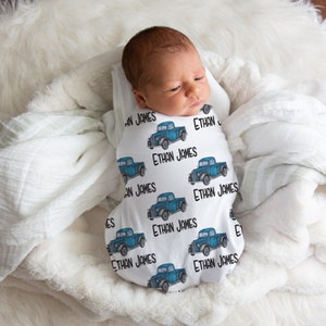 Truck Blanket, Custom Swaddle Blanket, Personalized Baby Boy Blanket, Custom Name Blanket, Boy Nursery Decor, Baby Shower Gift For Dad