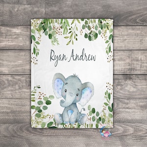 Personalized Baby Boy Blanket, Elephant Baby Shower Decorations For Boys, Elephant Nursery Decor, Baby Boy Coming Home Outfit , Boy Gift