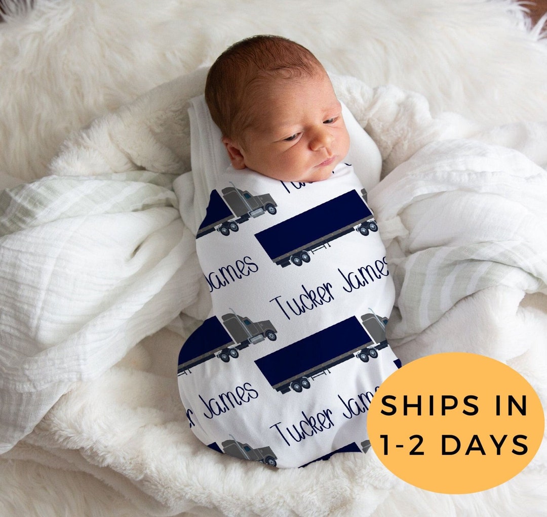 Semi Truck Swaddle Blanket, Personalized Swaddle Blanket, Customized Swaddle Blanket, Truck