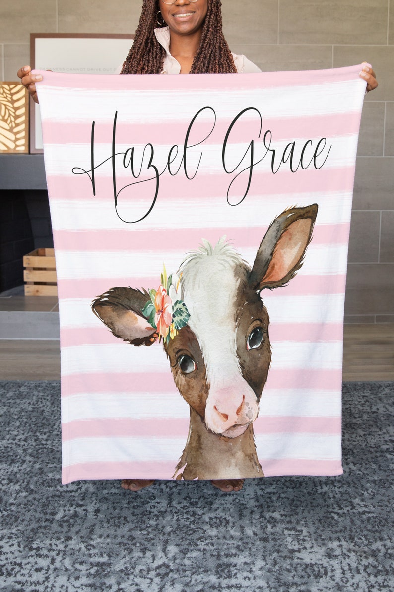 Cow Baby Blanket Personalized Baby Blanket Girl Custom Name Etsy