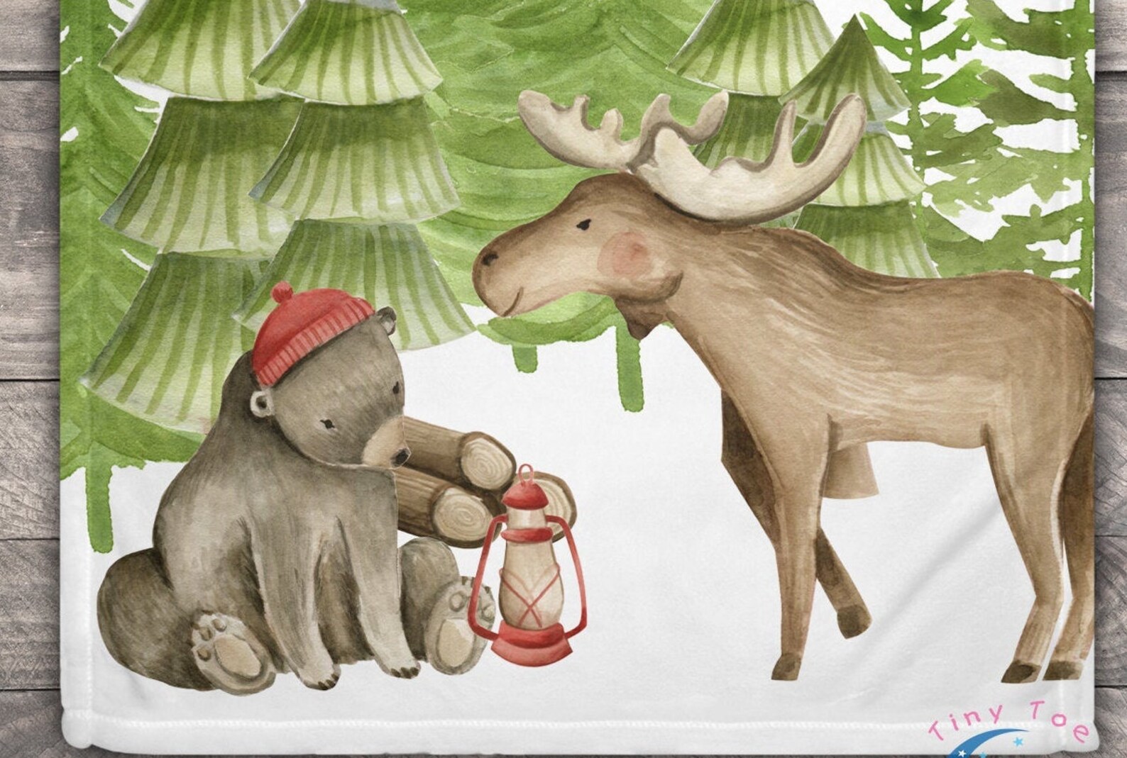 Moose Blanket Personalized Baby Blanket With Moose & Bear Etsy