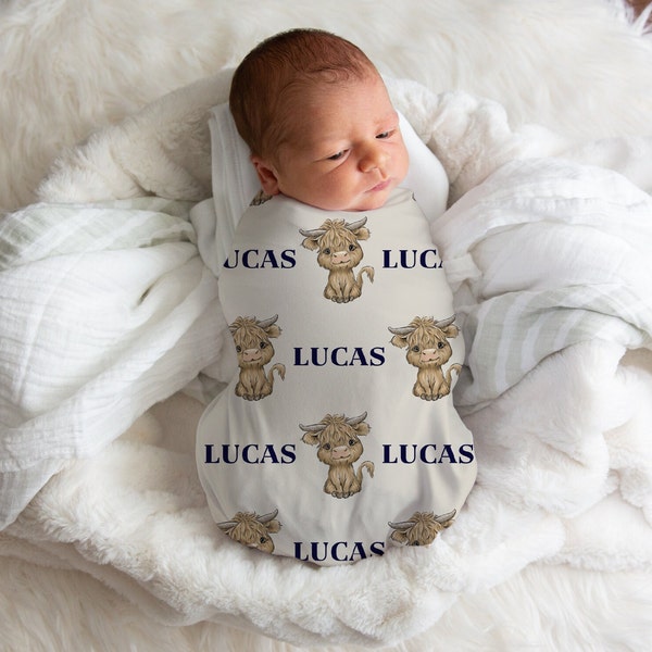 Highland Cow Swaddle, Highland Cow Blanket Name, Girl And Boy Swaddle, Baby Boy Swaddle, Cow Nursery, Highland Cow Nursery, Farm Animal