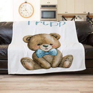 Bear Blanket, Personalized Baby Blanket Boy, Nursery Teddy Bear, Custom Kid Blanket, Baby Shower Teddy Bear, Toddler Nap Time Blanket Gift