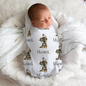 German Shepherd Swaddle, Custom Name Swaddle, German Shepherd gifts, Dog Nursery, German Shepherd Baby Shower Gift, Personalized Swaddle