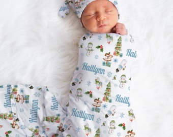 Snowman Swaddle Blanket, Baby First Christmas Gift, Frozen Snowman Swaddle, Newborn Swaddle, Personalized Swaddle Blanket, Snowman Decor