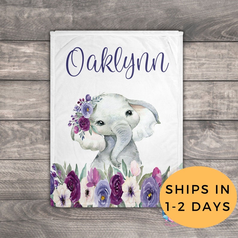 Elephant Blanket Baby Girl Blanket Personalized Watercolor Etsy