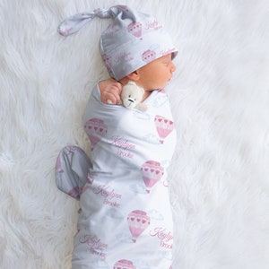 Hot Air Balloon Swaddle, Hot Air Balloon Decor, Hot Air Balloon Nursery, Hot Air Balloon Baby Shower Gift, Baby Girl Swaddle Set, Hospital