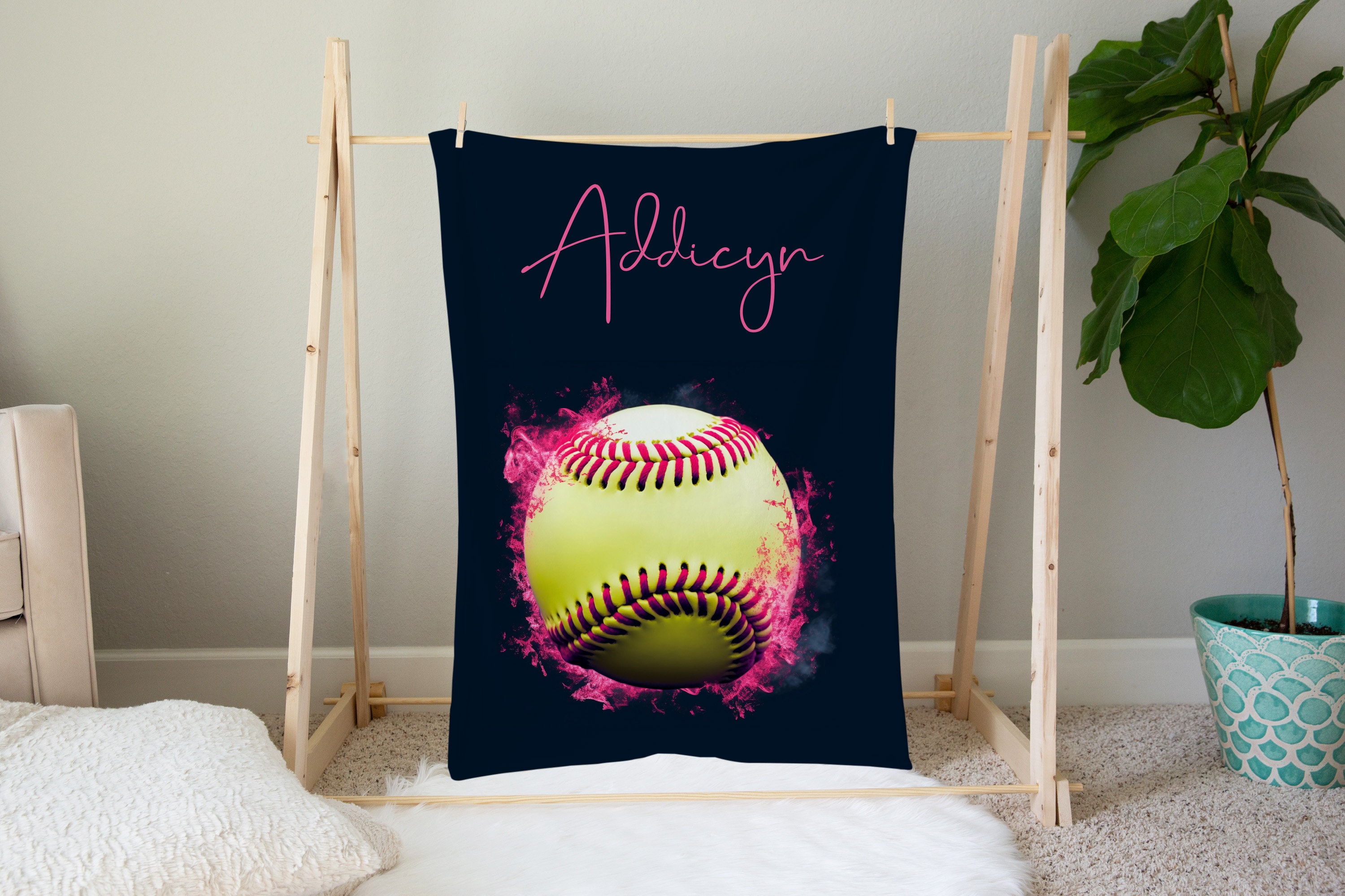 Personalized Tie Dye Softball Baby Blanket - Custom Name Fleece Throw, 30x40 Inches, Baby Shower Gift - View #8