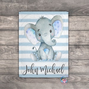 Personalized Baby Boy Blanket, Elephant Baby Shower Decorations For Boys, Elephant Nursery Decor, Baby Boy Coming Home Outfit , Boy Gift