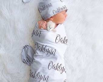 Baby Swaddle With Name, Name Swaddle For Baby Girl, Custom Newborn Blanket, Baby Girl Swaddle And Bow, Personalized Swaddle Blanket, Gift