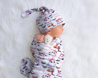 Personalized Baby Ghost Swaddle Blanket, Pink Halloween Newborn Wrap
