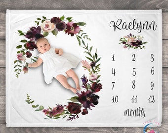 Floral Baby Blanket - Newborn Photo Prop - Personalized Baby Gifts - Monthly Baby Blanket - Newborn Milestone Blanket -  Custom Baby Blanket