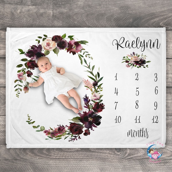 Floral Baby Blanket - Newborn Photo Prop - Personalized Baby Gifts - Monthly Baby Blanket - Newborn Milestone Blanket -  Custom Baby Blanket