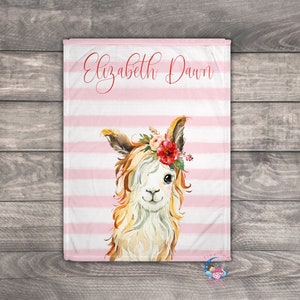 Llama Baby Blanket, Receiving Blanket, Baby Name Blanket, Baby Girl Gift, Custom Baby Blanket, Minky Baby Blanket Girl, Personalized Blanket