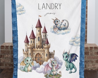 Personalized Dragon Baby Blanket – Custom Name Castle Nursery Gift