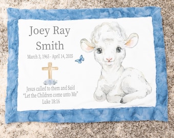 Personalized Memorial Blanket – Lamb, Cross, Custom Name Keepsake