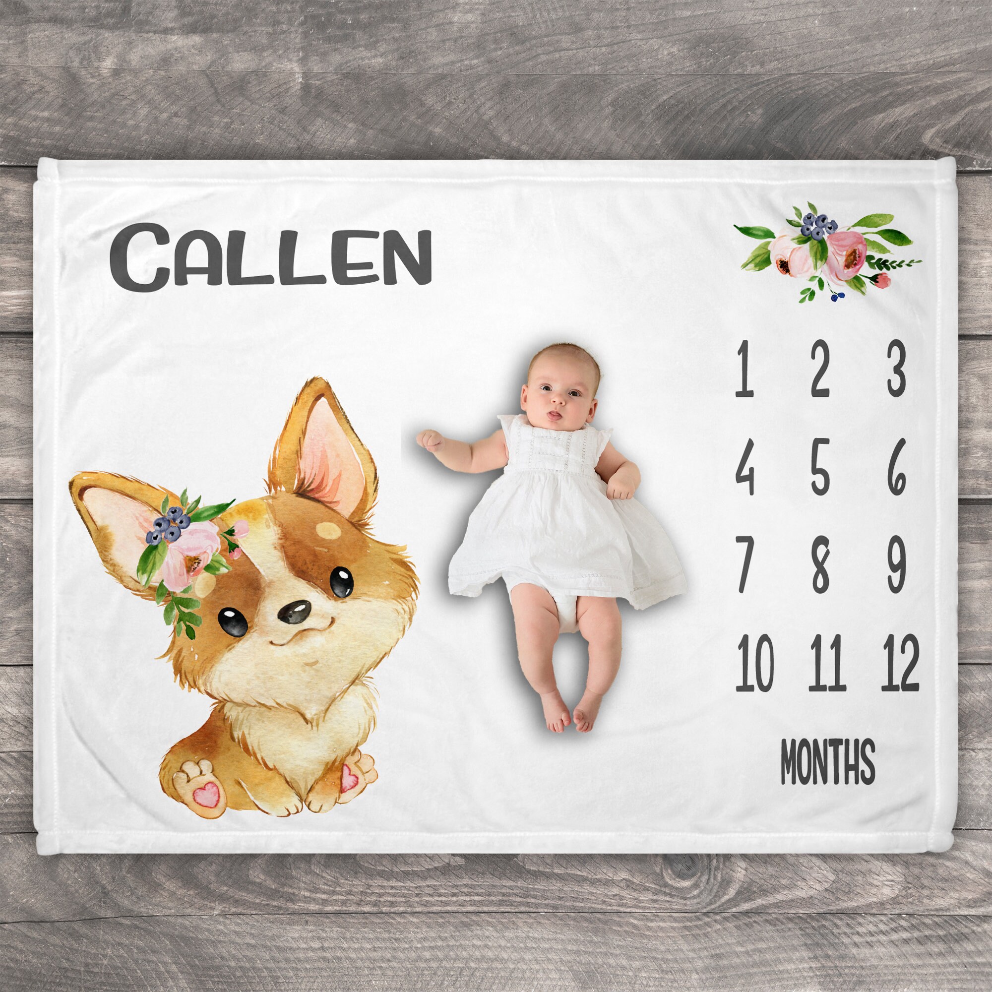Corgi Gifts Milestone Blanket Corgi Blanket Personalized Baby Blanket Girl Name Blanket Dog Blanket Photo Blanket Monthly Blanket Etsy Canada